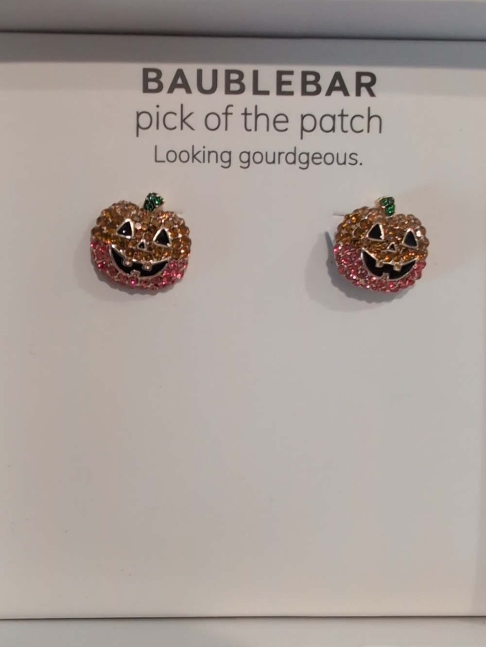 Halloween Pink, Gold & Green Jack-O'-Lantern Stud Earrings